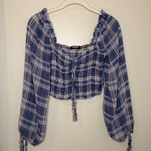 Missguided | Purple Crop Top Plaid Blouse